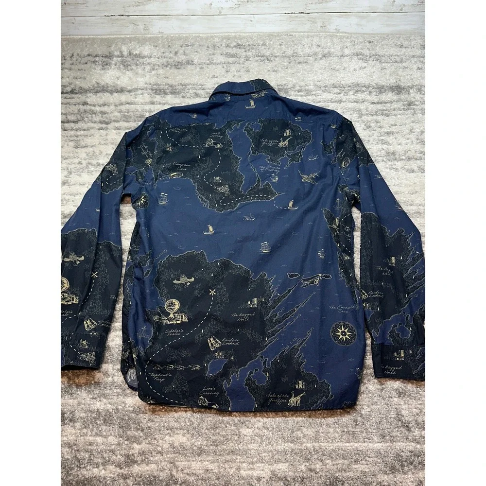 Banana Republic Button Down Mens M Blue Map Untucked Standard All Over Print